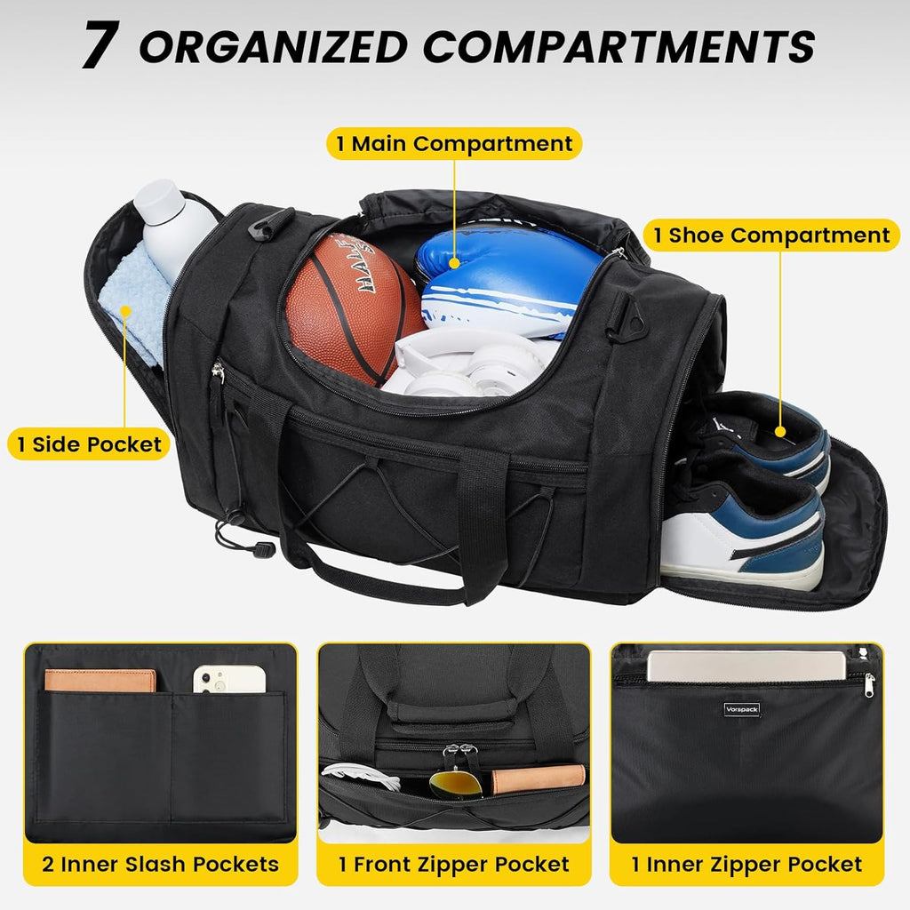 Gym Bag for Men - 18 Inches Small Duffle Bag for Travel Lightweight Duffel Bag with Shoe Compartment Personal Item Travel Bag Weekender Bag for Travel Sports Gym - Black