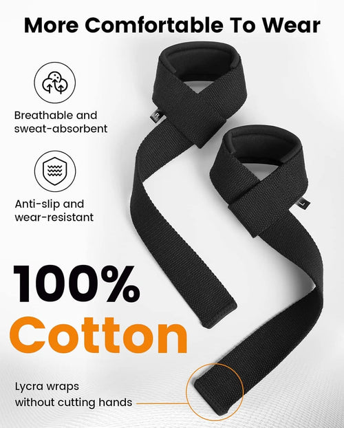 Pro Gym Reaper Lifting Straps, Black, 2.5Mm Thick & Reinforced Stitching for Deadlifts & Pull-Ups