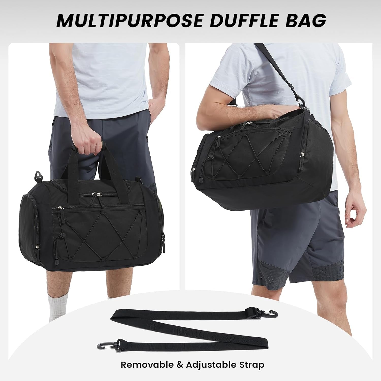 Gym Bag for Men - 18 Inches Small Duffle Bag for Travel Lightweight Duffel Bag with Shoe Compartment Personal Item Travel Bag Weekender Bag for Travel Sports Gym - Black